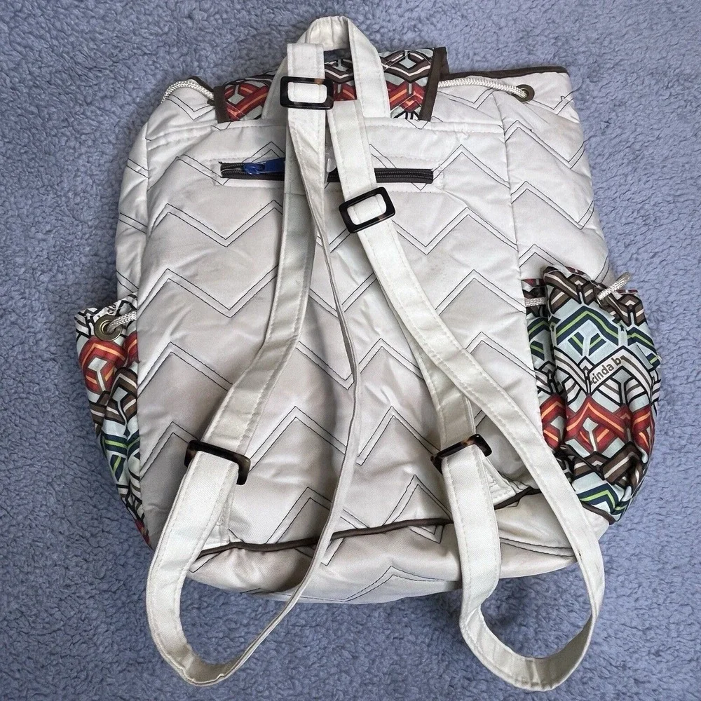 Cinda B Backpack Tote‎ Quilted Bag Beige Chevron Geometric